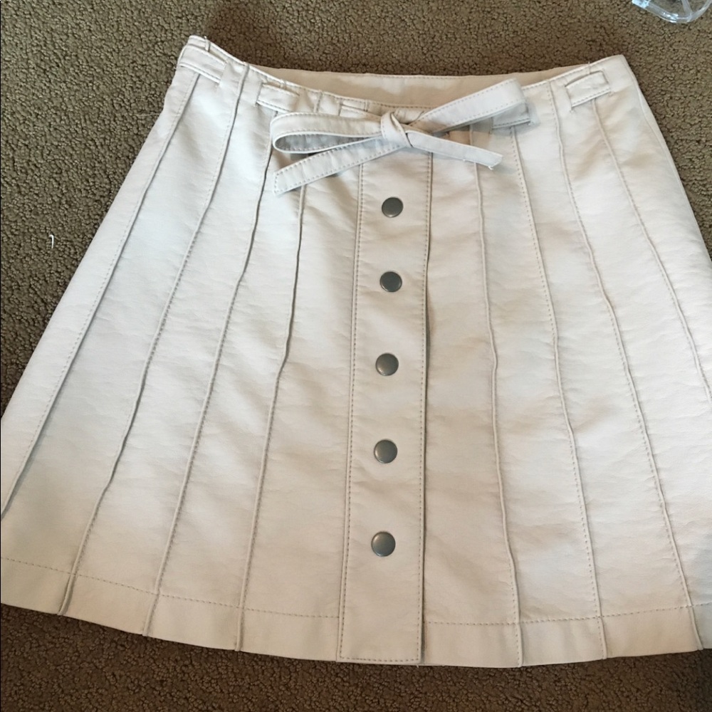 Leather button up skirt with tie
